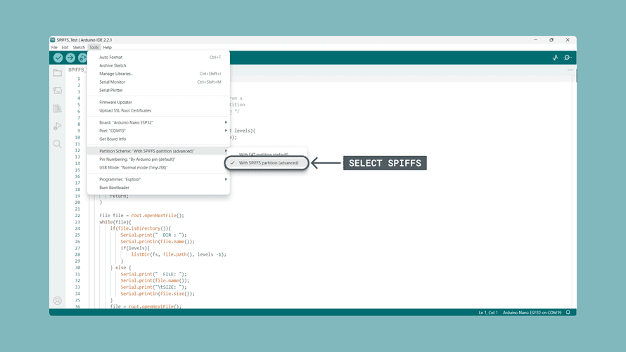 SPIFFS Partition on Nano ESP32 | Arduino Documentation