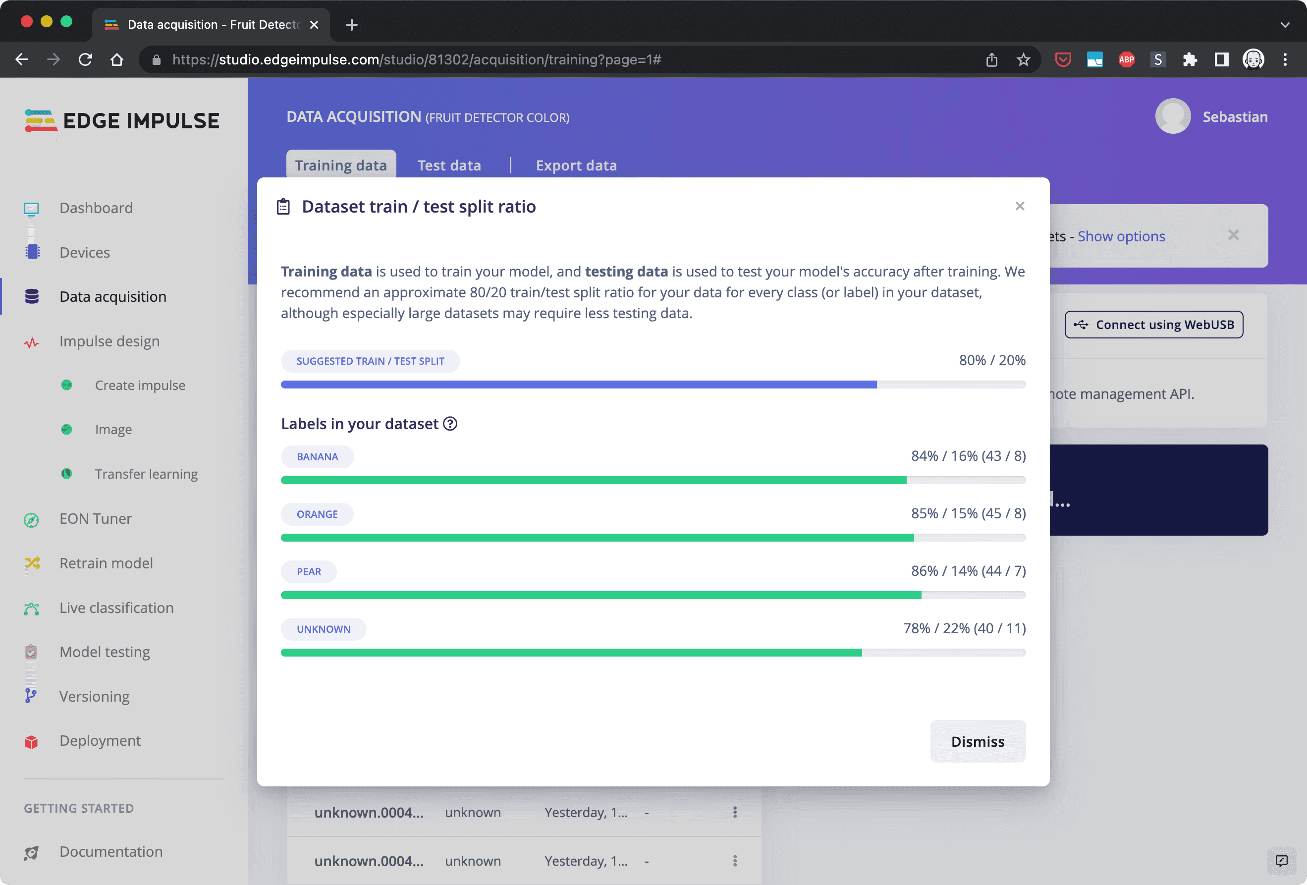 Model testing - Edge Impulse Documentation