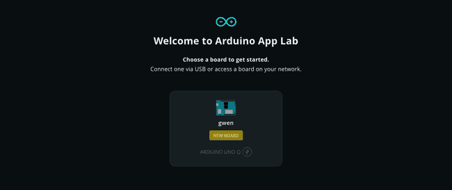 Arduino Lab Platform Screenshot of the board selection screen in Arduino App Lab.