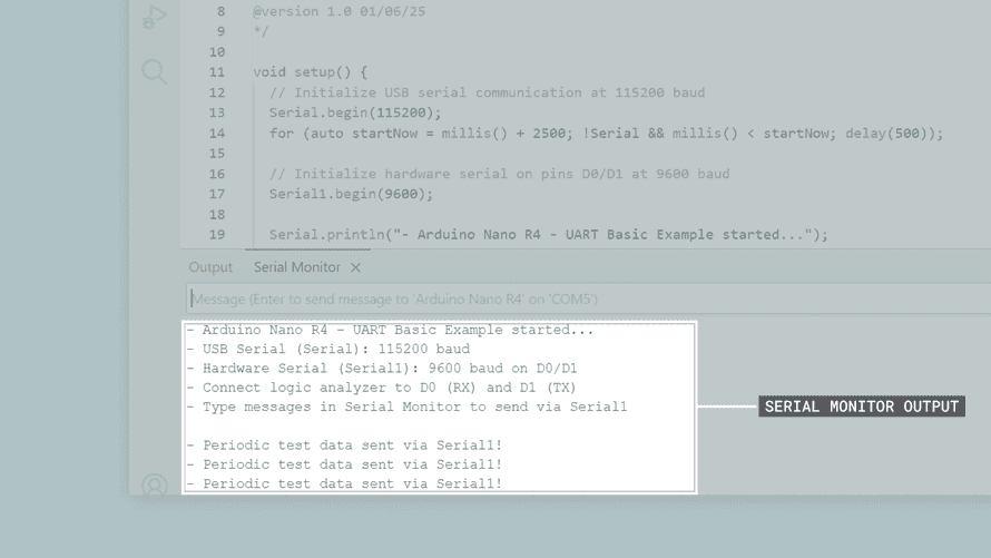 UARTのスケッチ例でのArduino IDEのシリアルモニター出力