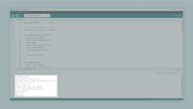 AlexaDemo example feedback in the Arduino IDE Serial Monitor