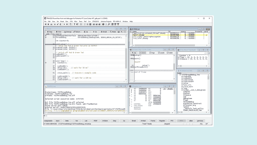 Portenta H7のTRACE32デバッグセッション - T32ThreadDebugのデモアプリケーション