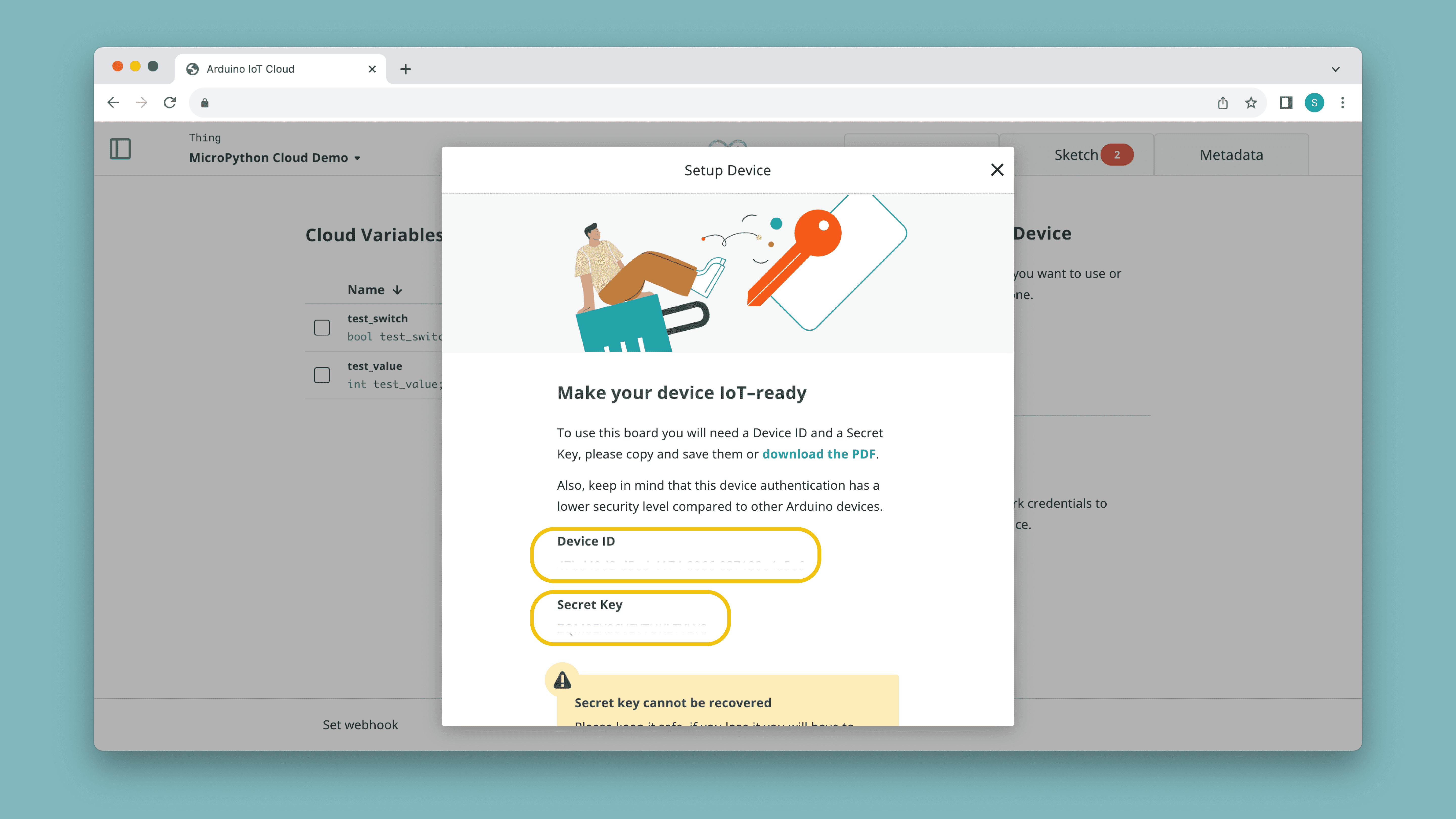 Your device id secret key 