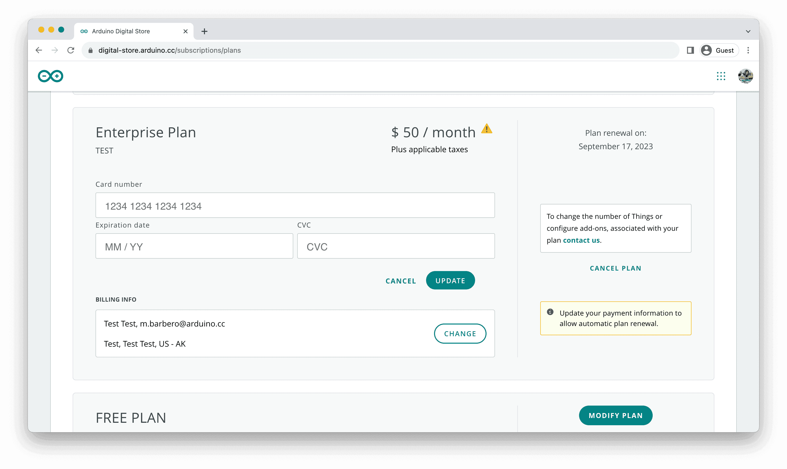 Arduino Cloud Subscription Details