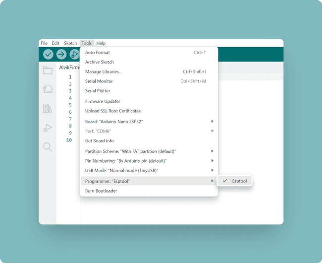 Select programming tool esptool