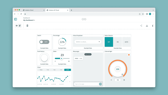Dashboards in the Arduino Cloud.